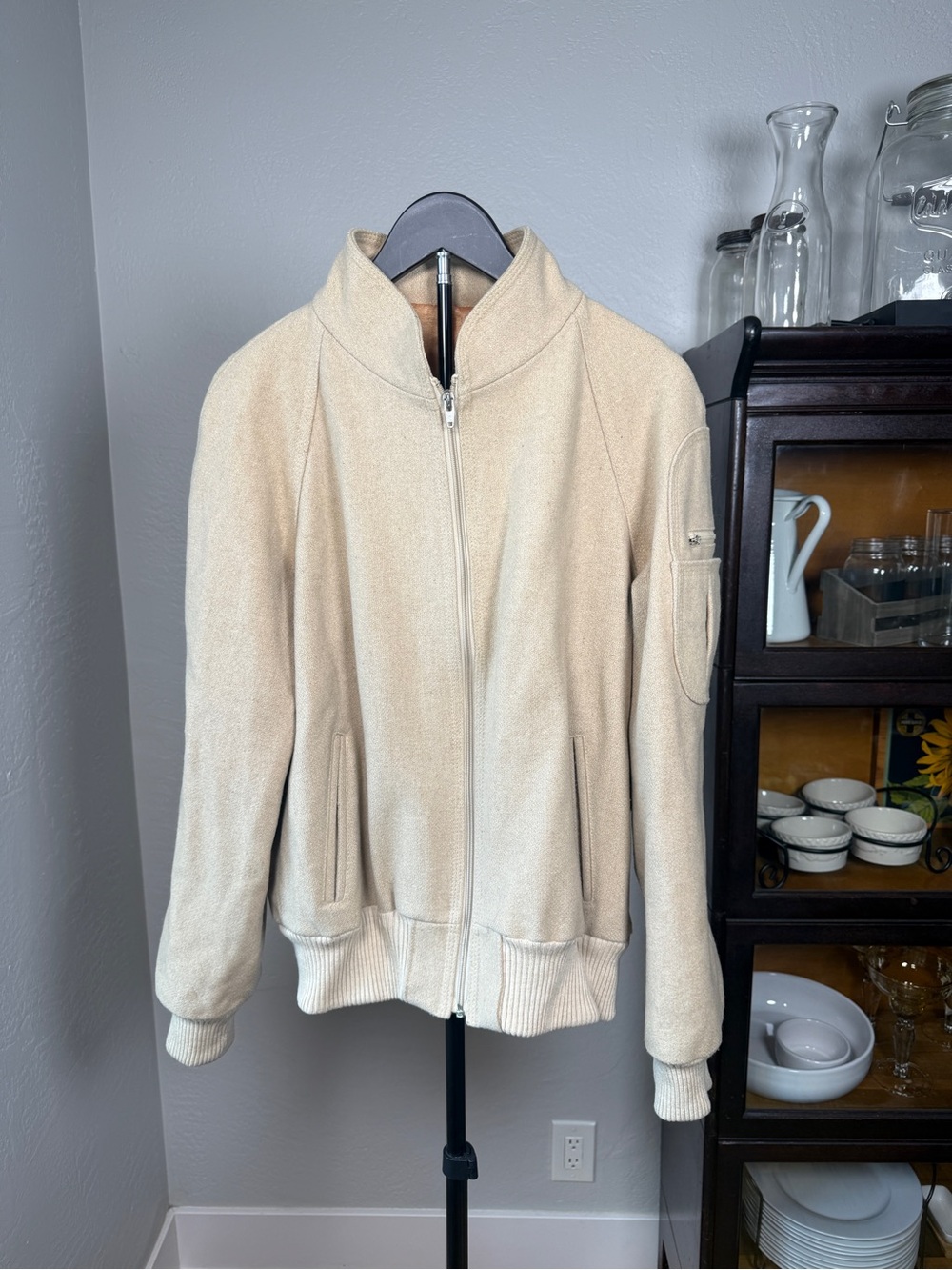 Vintage NETO Made in Canada Wool Blend Bomber Jacket Cream Zip Up Size M